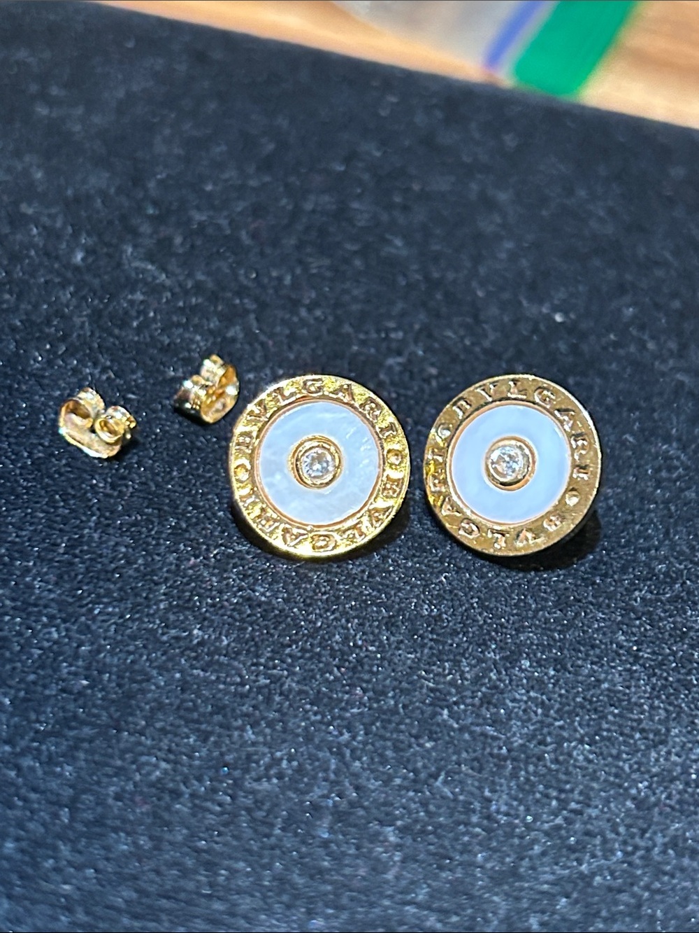 Bulgari Gold and White Enamel Disc Stud Earrings (REPLICA)